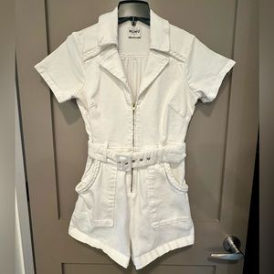 Show Me Your Mumu Jean Romper in Pearly White